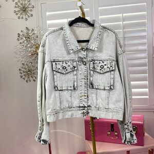 Distressed Embellished Vintage Denim Jacket